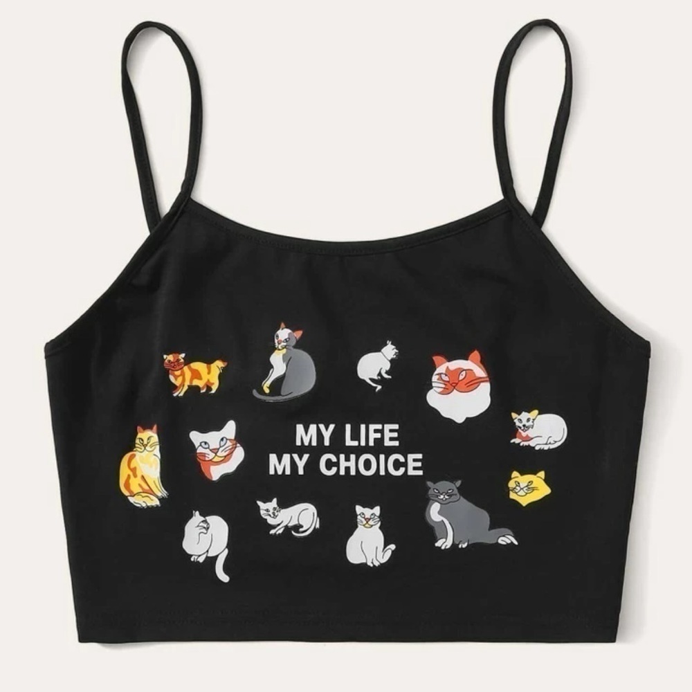 3/$25 🙌🏼 SHEIN Cat Cropped Graphic Cami Tank Large